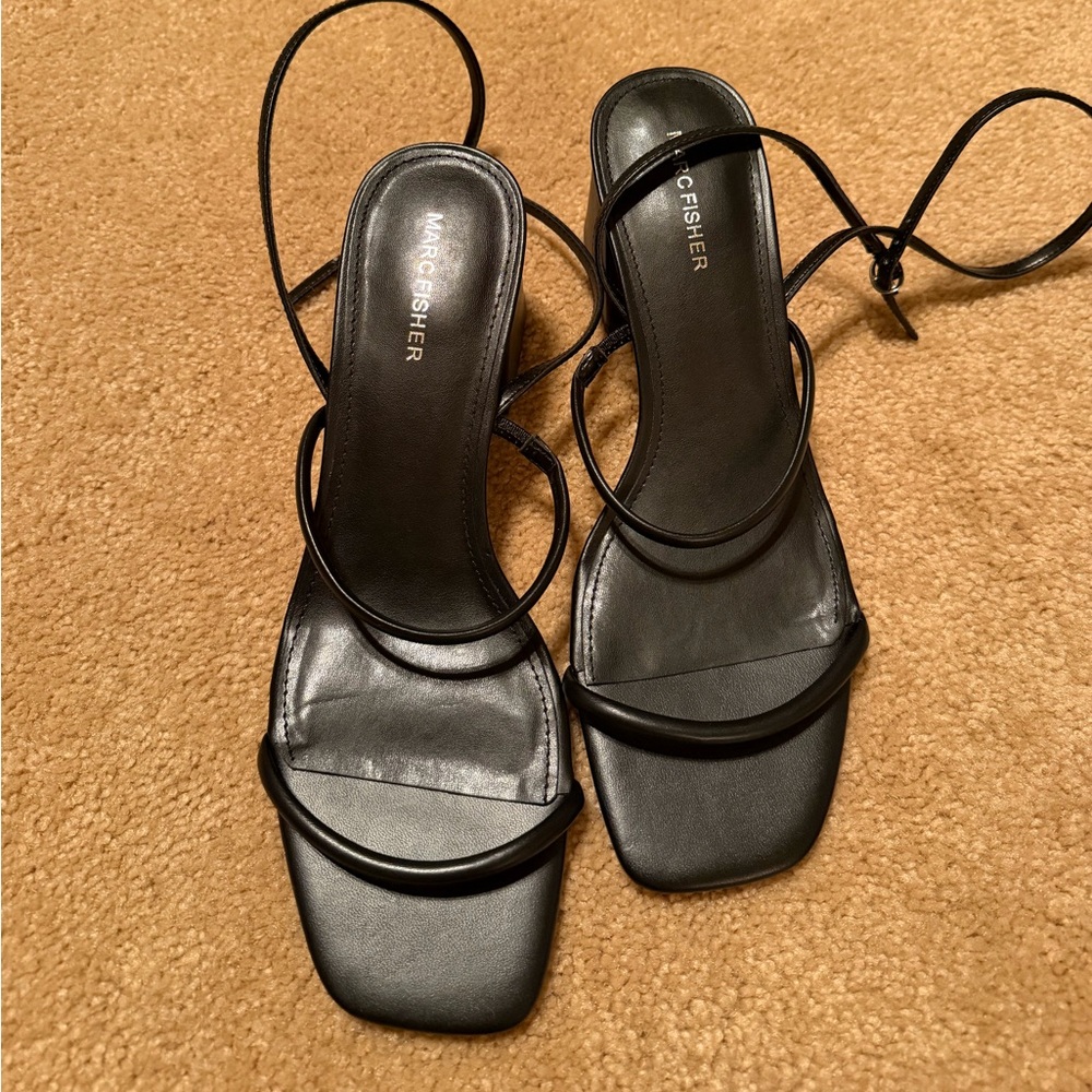 Marc Fisher Black Gandia Strappy Block Heel Sandals - Picture 2 of 4